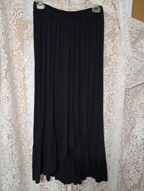 Black Maxi High Low Ruffked Skirt.  Vintage By Sedona Stitchery.  Late 80s.